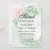 ピンクローズユーカリプトゥス葉甘い16誕生日 招待状 (正面)