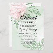 ピンクローズユーカリプトゥス葉甘い16誕生日 招待状 (正面/裏面)