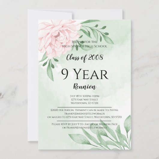 ピンクローズユーカリ葉高校懇親会 招待状 (正面)