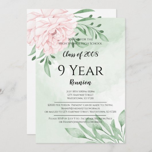 ピンクローズユーカリ葉高校懇親会 招待状 (正面/裏面)