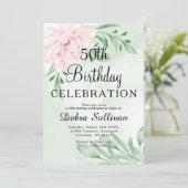 ピンクローズユーカリ葉50th誕生日 招待状 (スタンド正面)