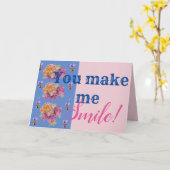 ピンクローズユーメイクミースマイル引用文誕生日カード カード (黄色い花)