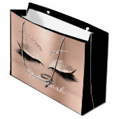 ピンクローズラッシュ赤面メイクアップグリッター名モノグラム ラージペーパーバッグ (正面アングル)