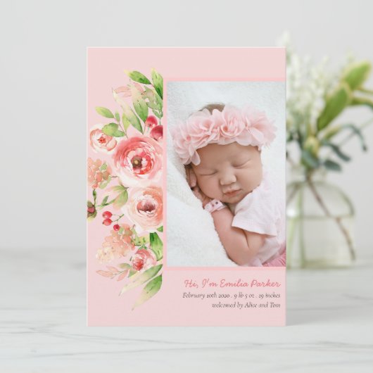 ピンクローズラベンダー |モダンエレガントフローラ誕生 案内状 (スタンド正面)