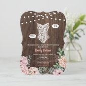 ピンクローズランジェリーシャワー招待ラスティックウッド 招待状 (スタンド正面)