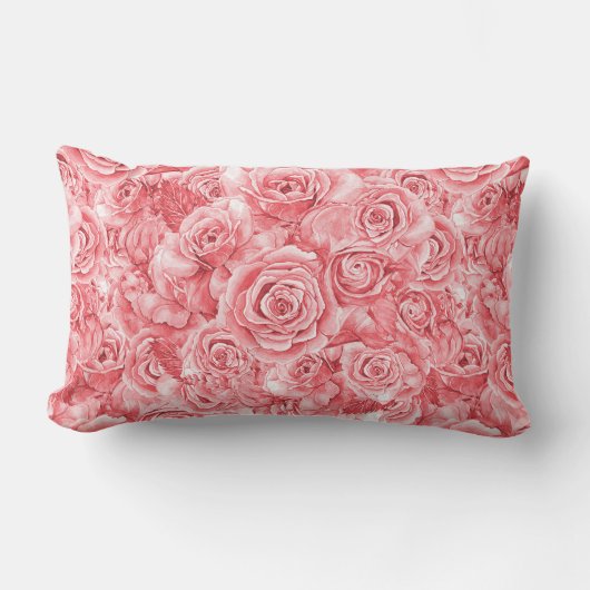 ピンクローズランバーピロー13"x21" ランバークッション (正面)