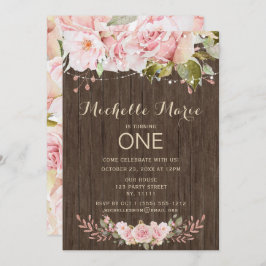 ピンクローズラ素朴イトファースト誕生日 招待状