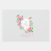 ピンクローズリボンシックなモノグラムグレー ラッピングペーパーシート (正面)