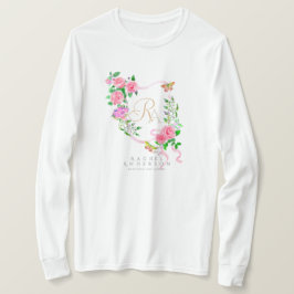 ピンクローズリボンシックモノグラムホワイト Tシャツ