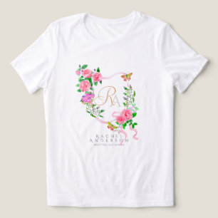 ピンクローズリボンシックモノグラム トライブレンドTシャツ