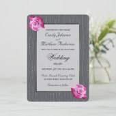 ピンクローズリボンシルバーグロー結婚式招待状 招待状 (スタンド正面)