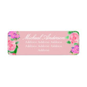 ピンクローズリボンモノグラム結婚式招待状ラベル ラベル (正面)