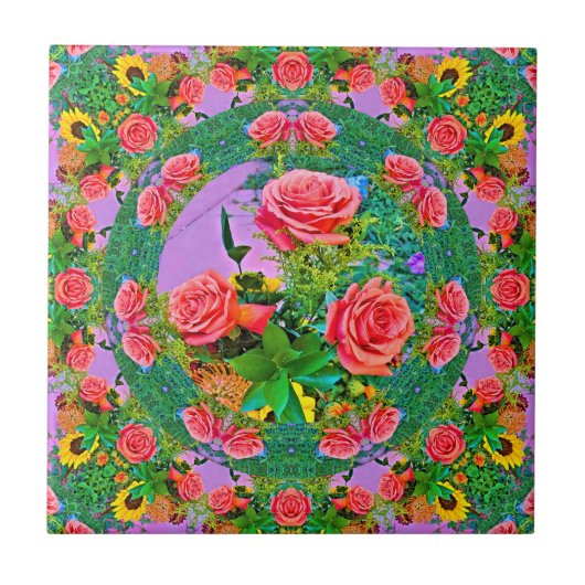 ピンクローズリングや輪 タイル (正面)