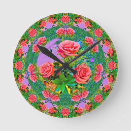 ピンクローズリングや輪 ラウンド壁時計