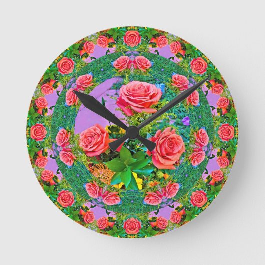 ピンクローズリングや輪 ラウンド壁時計 (正面)
