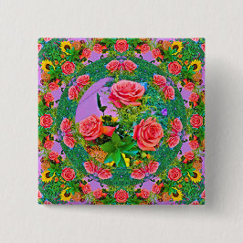 ピンクローズリングや輪 缶バッジ