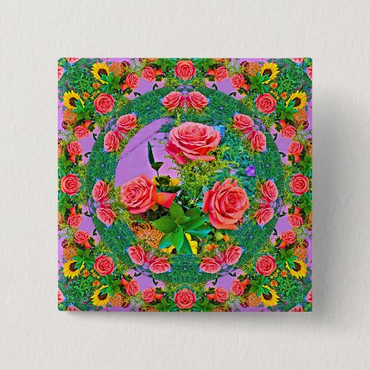 ピンクローズリングや輪 缶バッジ (正面)