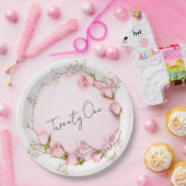 ピンクローズリースシック21st誕生日パーティー ペーパープレート (パーティー)