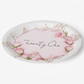 ピンクローズリースシック21st誕生日パーティー ペーパープレート (アングル)