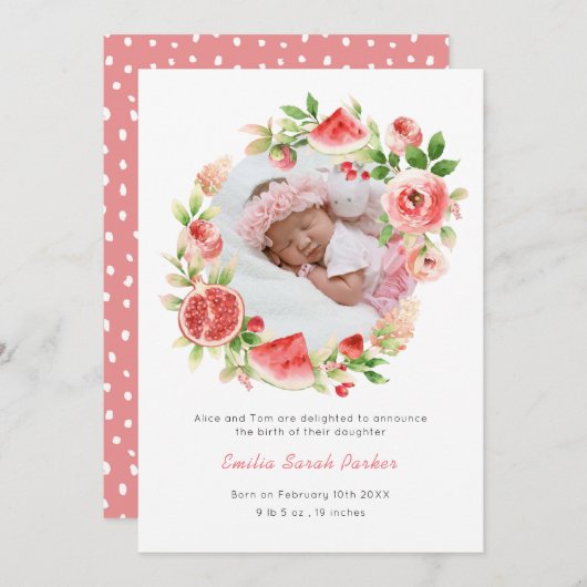ピンクローズリーススイカ |エレガントフローラ誕生 案内状 (正面/裏面)