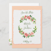 ピンクローズリース日付カードを保存 セーブザデート (正面/裏面)