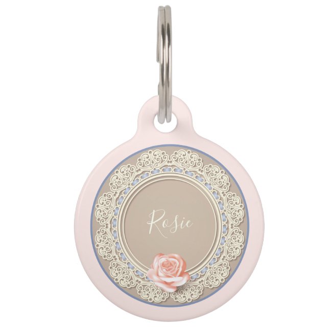 ピンクローズレフェイクースワーパーソナライズされたクペット用名札 ペット　ネームタグ (正面)