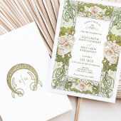 ピンクローズロマンチックアールヌーボー結婚ズ 招待状