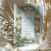 ピンクローズロマンチックアールヌーボー結婚ズ 箔招待状