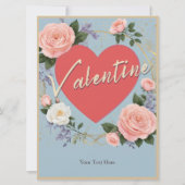 ピンクローズロマンチックハートバレンタインデー シーズンカード (正面)