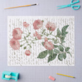 ピンクローズヴィンテージフランスのスクリプト金ゴールドLg Decompage 薄葉紙 (クラフト)