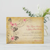 ピンクローズヴィンテージフローラ素朴ウェディング招待 招待状 (スタンド正面)