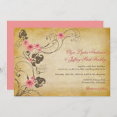 ピンクローズヴィンテージフローラ素朴ウェディング招待 招待状 (正面/裏面)