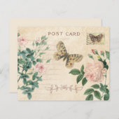 ピンクローズヴィンテージポストカードスクラップブック紙 (正面/裏面)