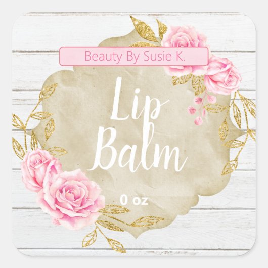 ピンクローズヴィンテージリップバルブラベル スクエアシール (正面)