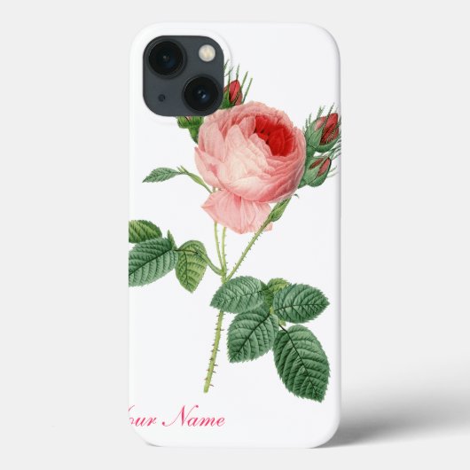 ピンクローズヴィンテージ植物イラストレーション Case-Mate iPhoneケース (裏面)
