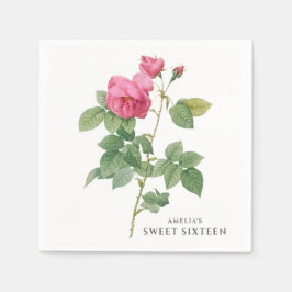 ピンクローズヴィンテージ植物学 スタンダードカクテルナプキン