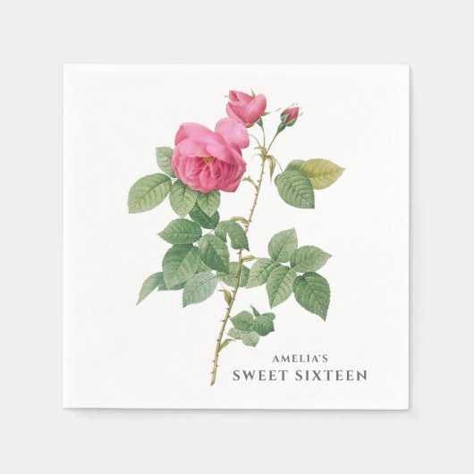 ピンクローズヴィンテージ植物学 スタンダードカクテルナプキン (正面)