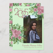 ピンクローズヴィンテージGr写真卒業発表 招待状 (正面/裏面)