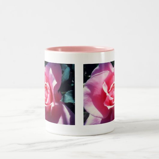 ピンクローズ入りフル開花飲料マグカップ ツートーンマグカップ (中央)