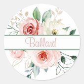 ピンクローズ名パーソナライズされた封筒用シール ラウンドシール (正面)