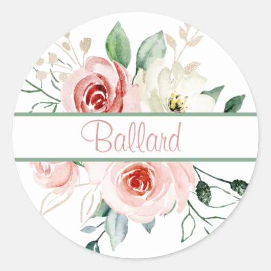ピンクローズ名パーソナライズされた封筒用シール ラウンドシール (正面)