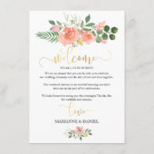 ピンクローズ図解入りの、写真付きのズ結婚ゲストウェルカム アドバイスカード (裏面)