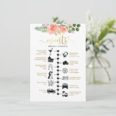 ピンクローズ図解入りの、写真付きのズ結婚ゲストウェルカム アドバイスカード (スタンド正面)