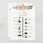 ピンクローズ図解入りの、写真付きのズ結婚ゲストウェルカム アドバイスカード (正面/裏面)