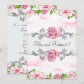 ピンクローズ女性50thバースデーパーティー 招待状 (正面/裏面)