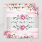 ピンクローズ女性50thバースデーパーティー 招待状 (正面/裏面)