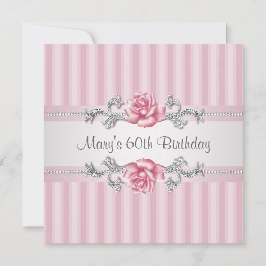 ピンクローズ女性60thバースデーパーティー 招待状 (正面)