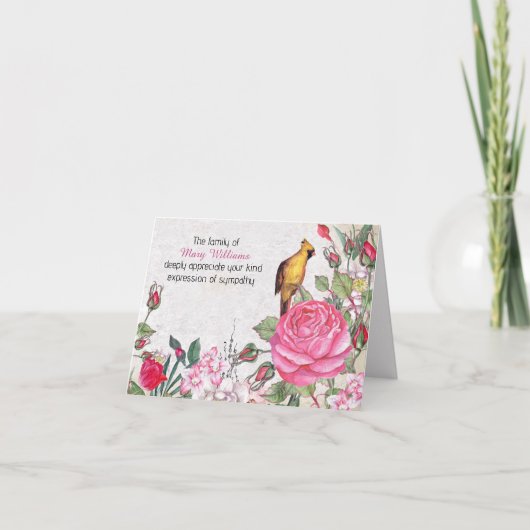 ピンクローズ悔やみや弔慰サンキュー サンキューカード (正面)