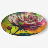 ピンクローズ抽象芸術エレガントな結婚式 ペーパープレート (アングル)