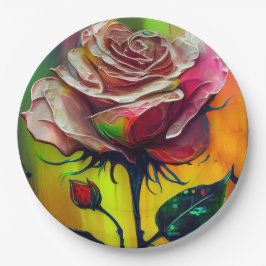 ピンクローズ抽象芸術エレガントな結婚式 ペーパープレート